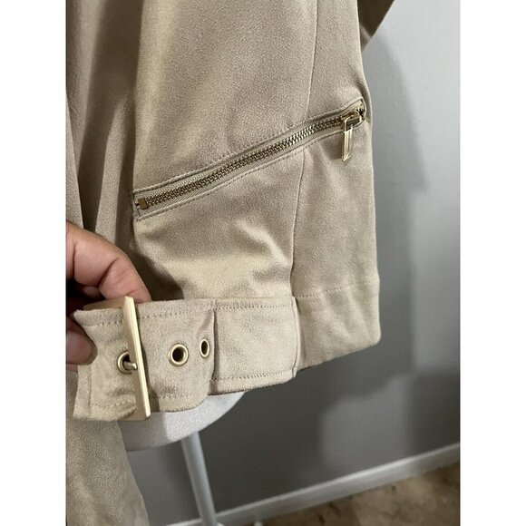 Jones New York Jacket Women Medium Faux Suade Stretchy Draped Tan - Picture 4 of 8